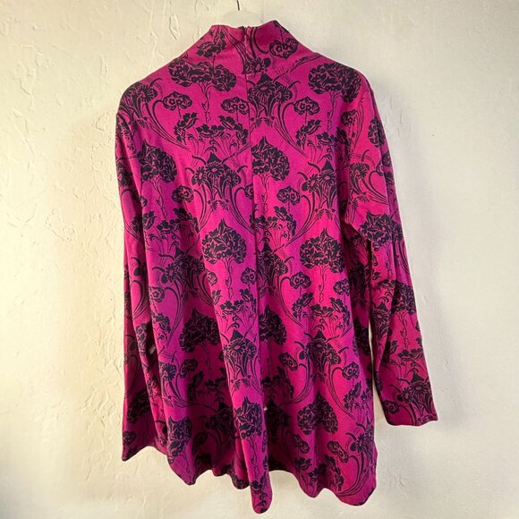 Chico's Womens Fuchsia Black High Neck Tunic Top Pullover Pima Cotton 2 (L) NWOT - Picture 2 of 8
